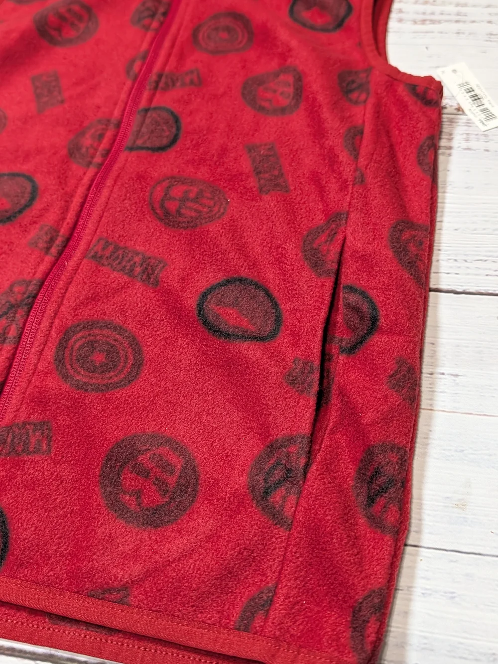 Marvel Kids XL Red Fleece Zip Up Vest Superhero Logo Print Sleeveless Jacket